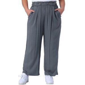 Plus Size Stretchy High Waisted With Pocket Wide Leg Long Pants Grey